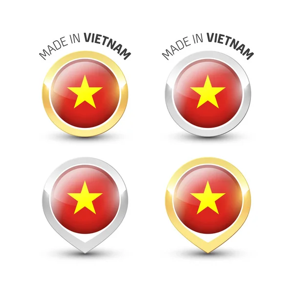 Hecho en Vietnam - Etiquetas redondas con banderas — Archivo Imágenes Vectoriales