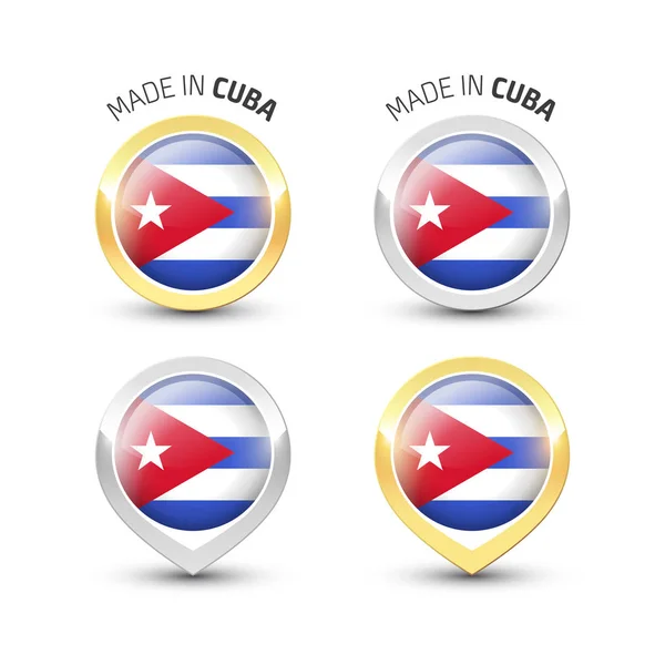 Gjort i Kuba - runda etiketter med flaggor — Stock vektor