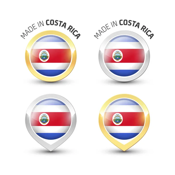 Κατασκευασμένα στην Κόστα Ρίκα - στρογγυλή ετικετών με σημαίες — Διανυσματικό Αρχείο