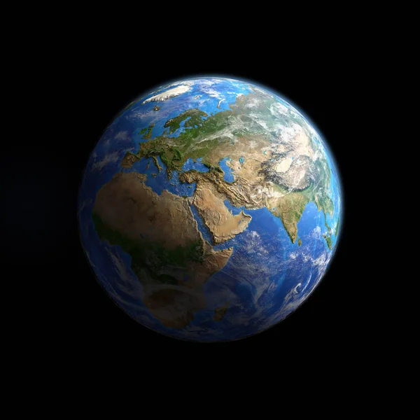 Planet Erde aus dem All betrachtet, isoliert auf schwarz — Stockfoto