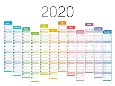 Colorful 2020 one page unaligned calendar