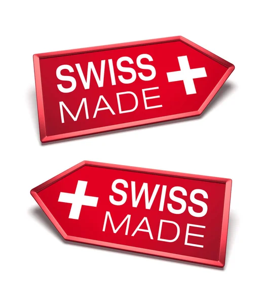 Made Switzerland Swiss Made Zertifikat Pfeil Symbolformen Die Nach Links — Stockfoto