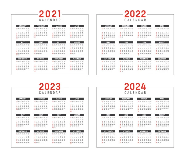 Years 2021 2022 2023 2024 Minimalist Calendars Set Isolated White Royalty Free Stock Illustrations