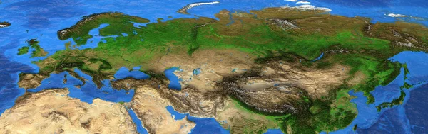 Χάρτης Ευρώπης Και Ασίας Λεπτομερής Επίπεδη Δορυφορική Άποψη Της Γης — Φωτογραφία Αρχείου