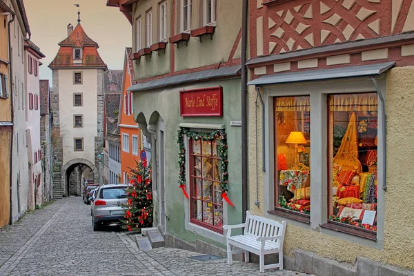 Eski Sokak Rothenburg Almanya Almanya Popüler Turistik Destinasyon Ortaçağ Şehir — Stok fotoğraf