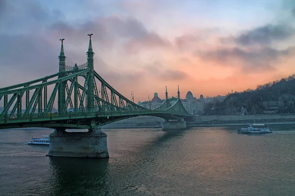 Ponte Delle Catene Serata Budapest Ungheria — Foto Stock