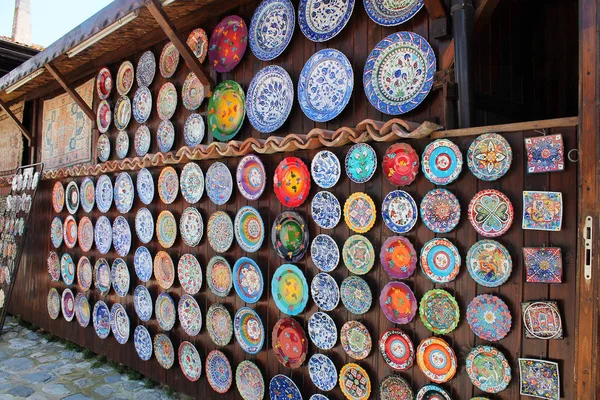 Placas Com Padrões Nacionais Tradicionais Lembrança Popular Nesebr Bulgária 2018 — Fotografia de Stock