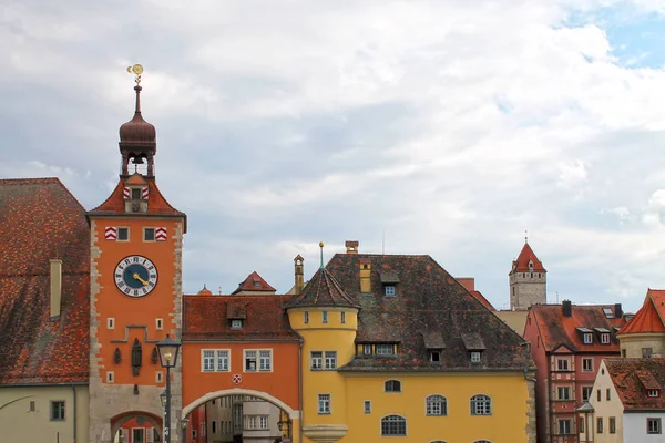 Över Medeltida Staden Regensburg City Skyline Sett Från Staden Bridge — Stockfoto