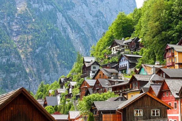 Widok Wioskę Traditional House Hallstatt Światowego Dziedzictwa Unesco Austria — Zdjęcie stockowe