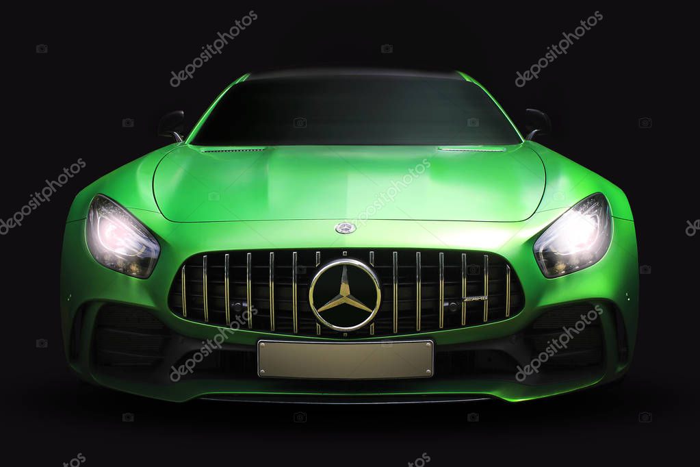 Mercedes Benz AMG GT isolated on black background. 06/04/2017year
