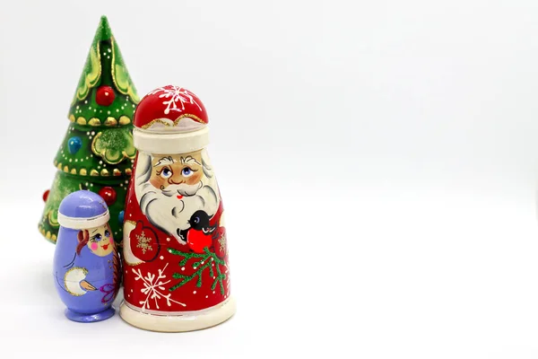 Bambole Russe Legno Matrioshka Father Frost Fanciulla Delle Nevi Albero — Foto Stock