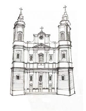 Oradea, Romanya el çizim, karakalem barok Kilisesi