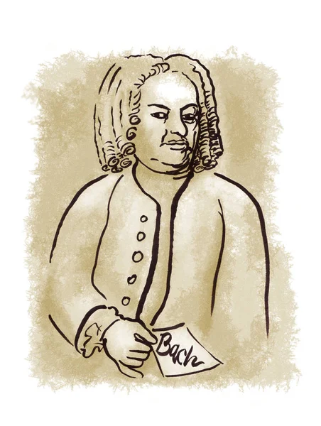Bach Esboçou Retrato Com Pouca Nota Sua Mão — Fotografia de Stock