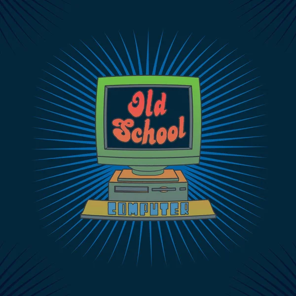 Ilustración Computadora Vintage Con Colores Vibrantes Tipografía Ordenada — Vector de stock