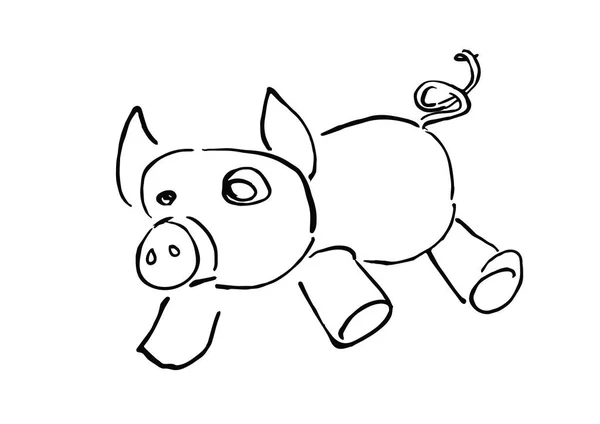 Niedlichen Schweinchen Cartoon Hand Gezeichnet Linie Kunst — Stockvektor