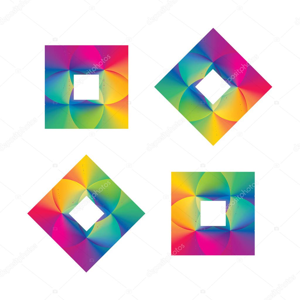 Superimposed rainbow gradients in square pattern vector illustration
