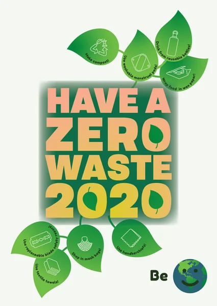 Miej Plakat Ekologiczny Zero Waste 2020 Wskazówkami Jak Zmniejszyć Talię — Wektor stockowy