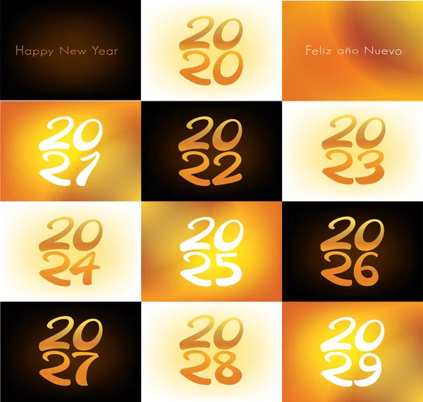 Happy New Year 2020 2029 Elegant Typographical Style English Spanish Stock Vector