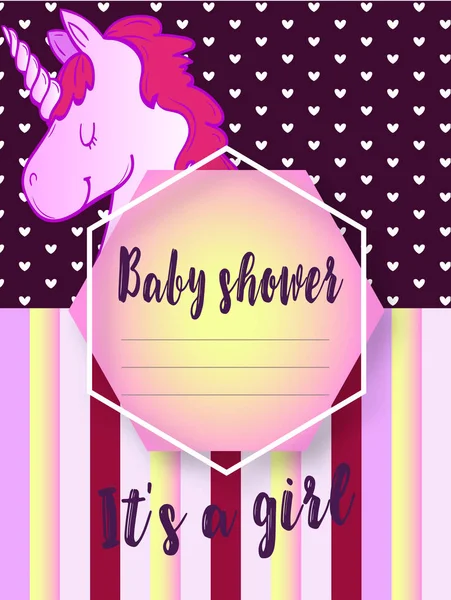 Cute Baby Tło Jednorożcem Gradient Wzór Paski Serca Baby Prysznicem — Wektor stockowy