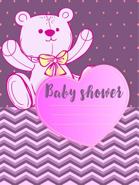 Vecteur Douche Bébé Avec Ours Peluche Jouet Rose Beau Cœur — Image vectorielle