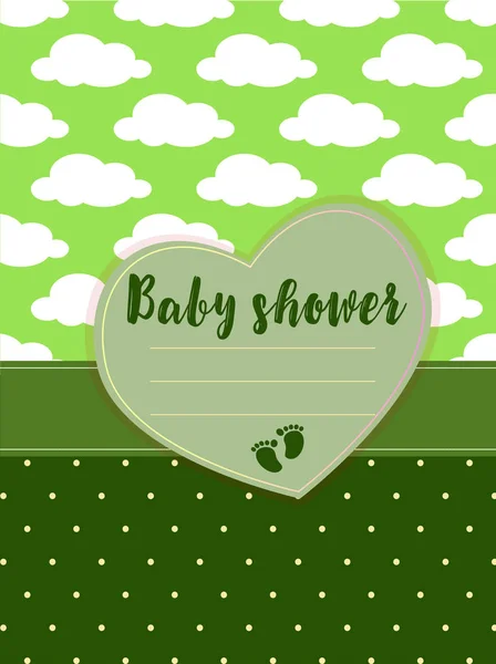 Baby Shower Green Cute Layout Clouds Heart Children Metrics — Stock Vector