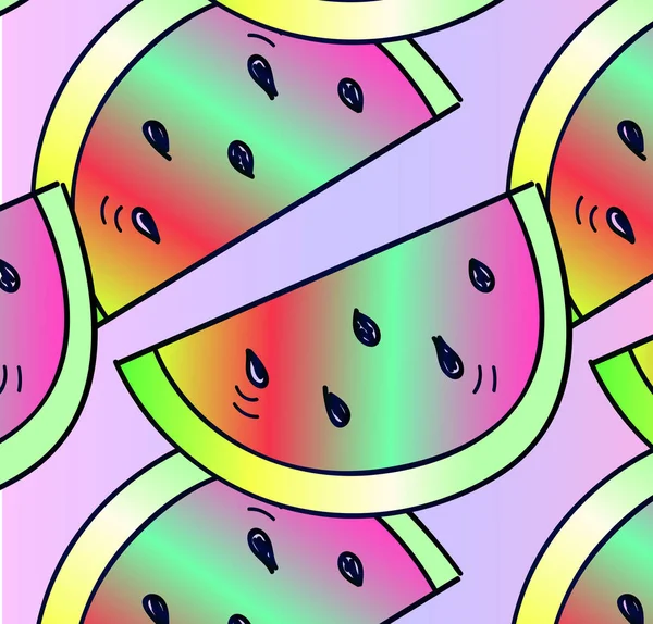 Slices of watermelon seamless pattern. Beautiful juicy watermelon on a gradient background. Idea for a bright postcard