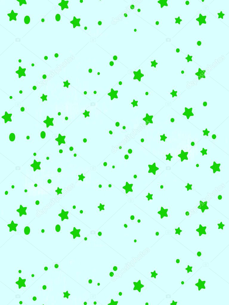 Bright seamless pattern with green stars on a turquoise background. Idea for scrap paper and gift wrapping. Stylish texture background