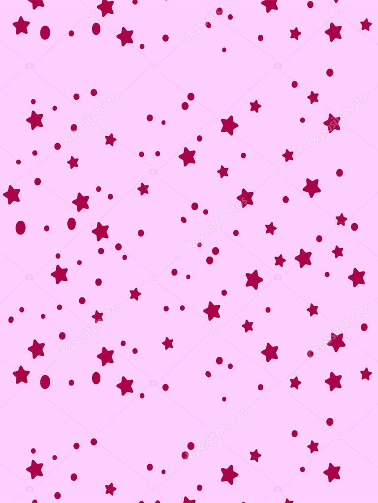 Seamless vector pattern - pink background with bright stars and dots. Idea for paper scrap, children's metrics