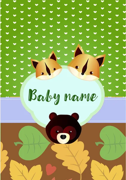 Cute Green Baby Shower Vector Squirrels Bear Forest Residents Style — Stock Vector