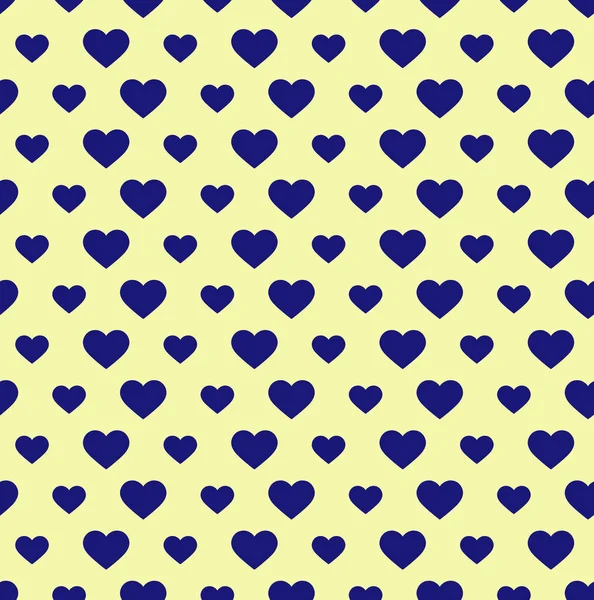 Coeurs Bleus Motif Vectoriel Sans Couture Sur Fond Jaune Idée — Image vectorielle