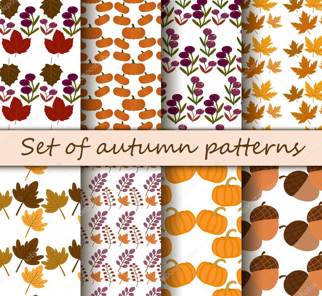 A large set of seamless flat autumnal patterns.