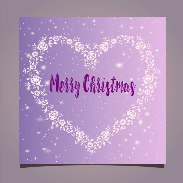 圣诞贺卡与一个平面设计的粉红色梯度背景与花卉心脏框架 美丽的明信片布局 — 图库矢量图片