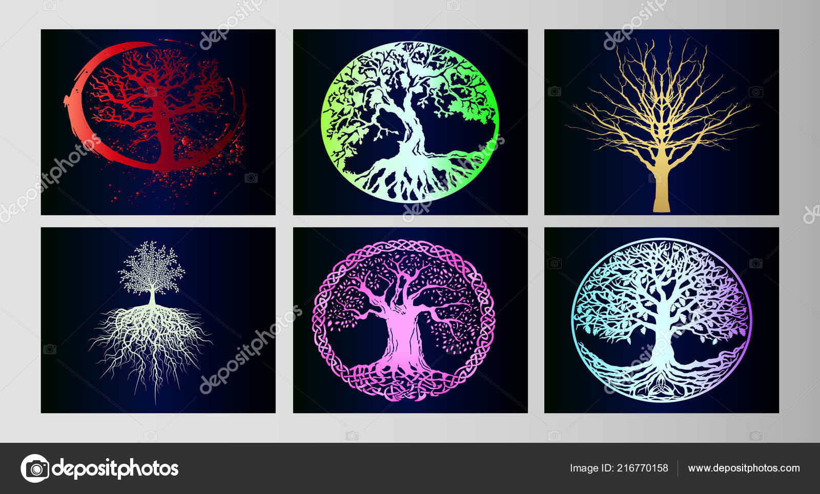 Big Vector Set Life Tree Gradient Background Neon Sketch Cool Stock Vector Image By C Littlemagic 216770158