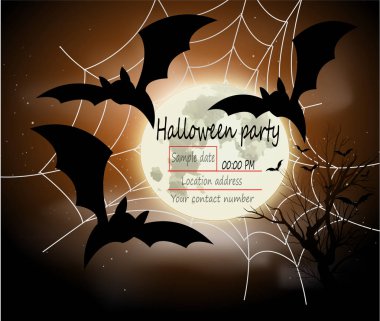 Cadılar Bayramı partisi için davetiye. Web arka planı dolunay uğursuz yarasalar