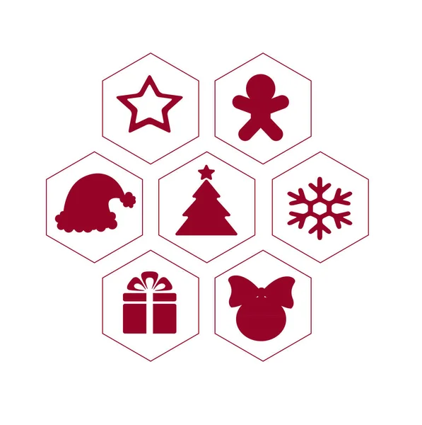 Vektor Készlet Téli Ünnep Ikonok Fésű Boldog Évet Merry Christmas — Stock Vector
