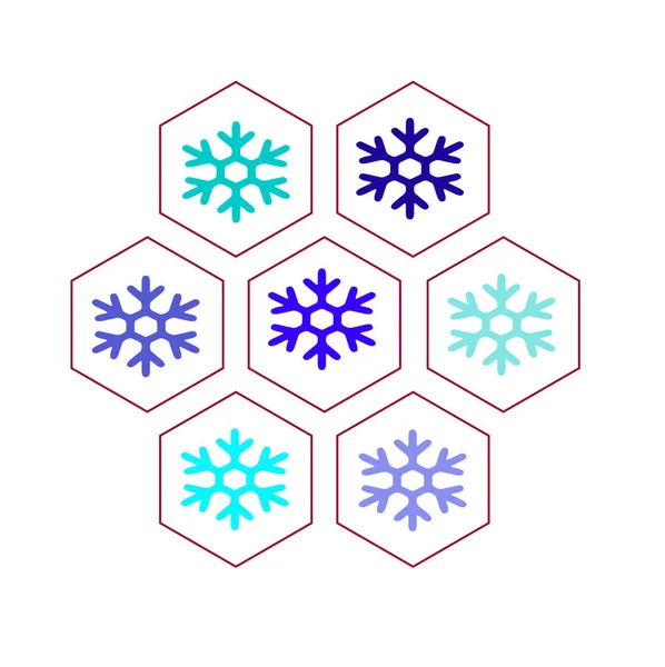 Large Vector Set Colored Snowflakes Honeycombs Isolated Silhouette Snowflake Close — Stock Vector