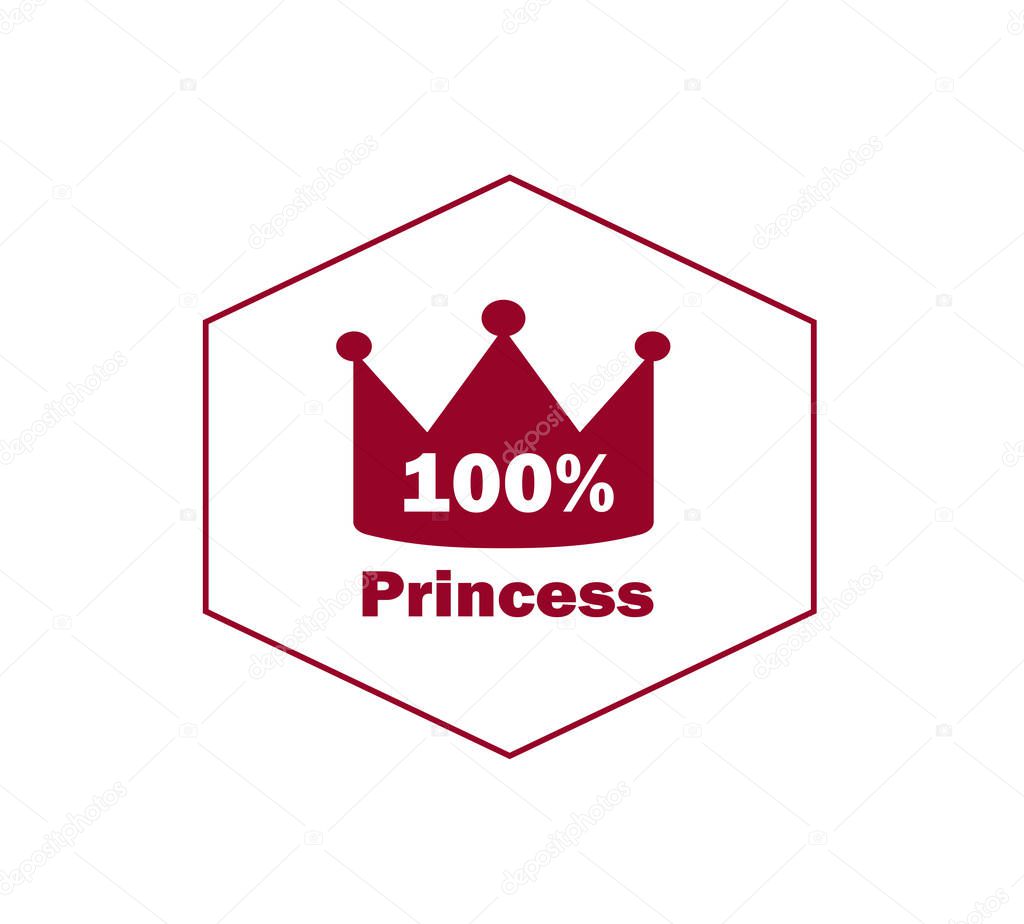 Flat vector crown icon for princess in frame isolated. Red icon for social media and web site