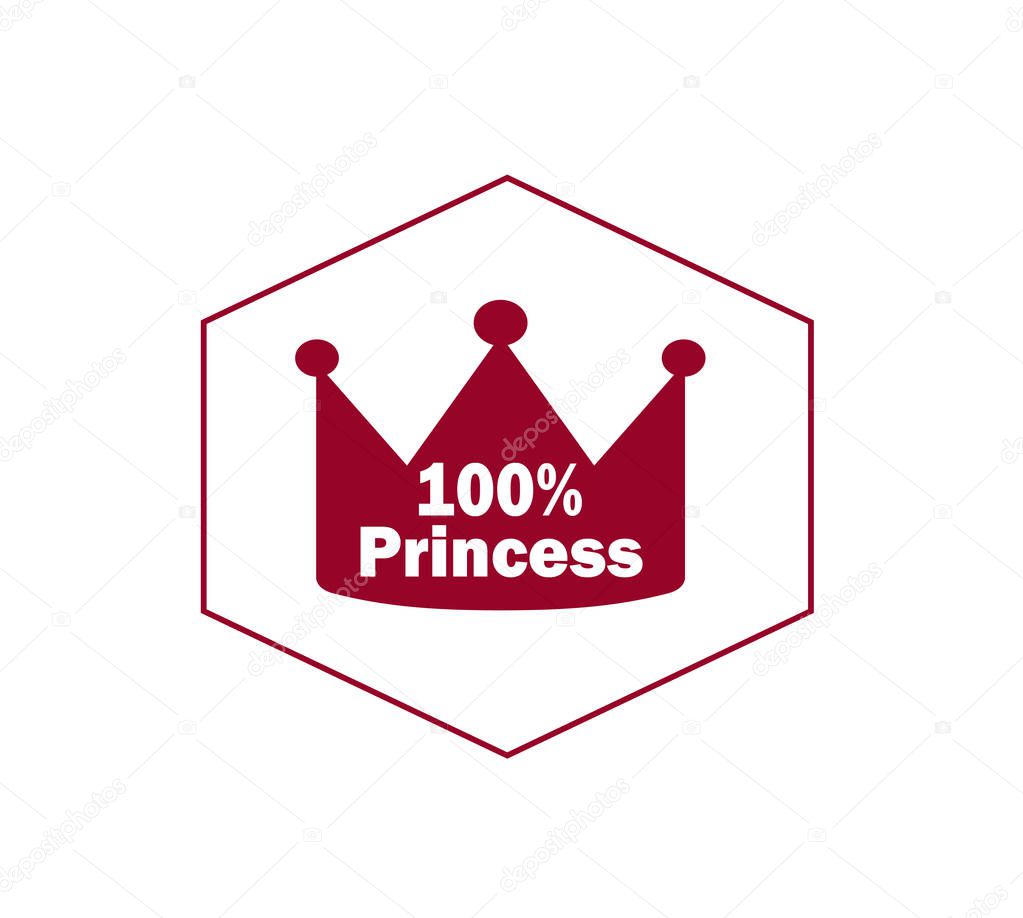 Flat vector crown icon for princess in frame isolated. Beautiful baby shower card 