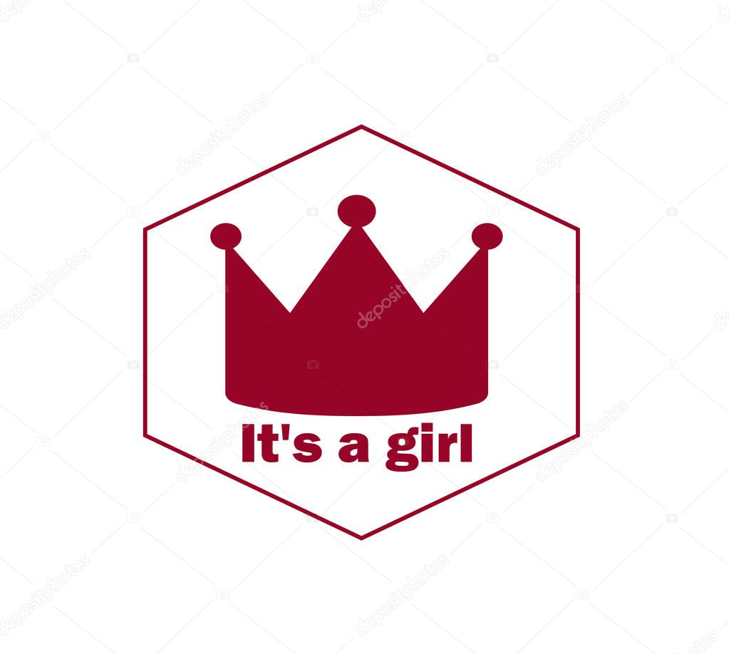 Flat vector icon crown is a girl. Idea for the children's metrics - beautiful baby shower icon 