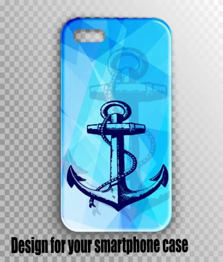 Ector illüstrasyon model - bir çapa vektör çizim ile cep telefonu durum. Deniz Tema stili