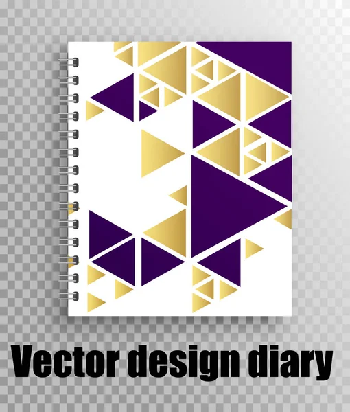 Capa Elegante Para Caderno Diário Padrão Triângulos Roxo Dourado Bloco — Vetor de Stock