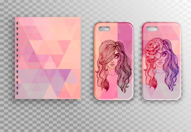 Vektör koleksiyonu - bir defter ve iki kapak smartphone için ayarla