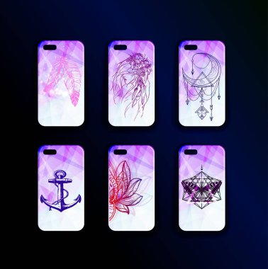 Örnekler - büyük vektör kümesini kapsayan bir güzel, şık baskı ile akıllı telefonlar için. Deniz stil, boho tarzı. Soyutlama ve geometri