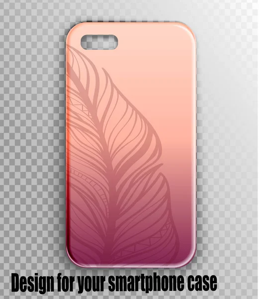 Vektor Design Iphone Case Mockup Federdruck Auf Rosa Farbverlauf Hintergrund — Stockvektor