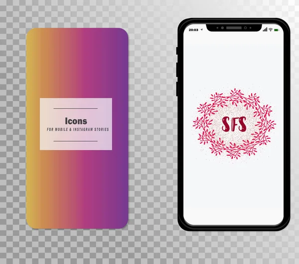 Vektör mockup iphone smartphone ve instagram hikayeler için şablonlar. Bir blog ya da sosyal medya kişisel sayfası güzel tasarım.