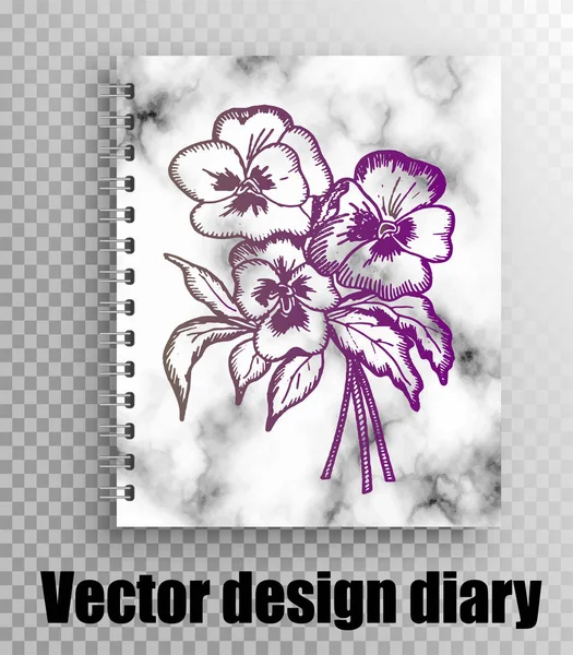 Mockup Vetor Bloco Notas Diário Uma Primavera Belo Buquê Flores — Vetor de Stock