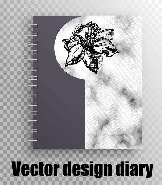 Mockup Vetor Bloco Notas Diário Uma Primavera Flor Narciso Impressão — Vetor de Stock