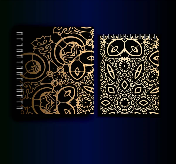 Dois Belos Cadernos Primavera Com Uma Impressão Elegante Modelo Dourado —  Vetores de Stock