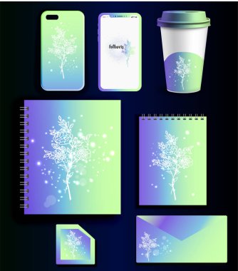 Vektör smartphone için şık marka ofis ve baskı tasarım, kahve için plastik cam kadar sahte. Şık markalı neon smartphone durumda ve sosyal medya Web sitesi şablonu.