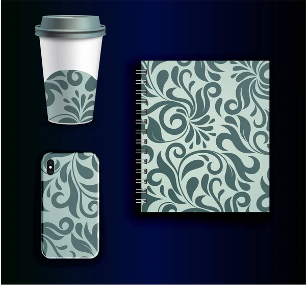 Café Élégant Verre Pour Café Une Couverture Pour Smartphone Agenda — Image vectorielle